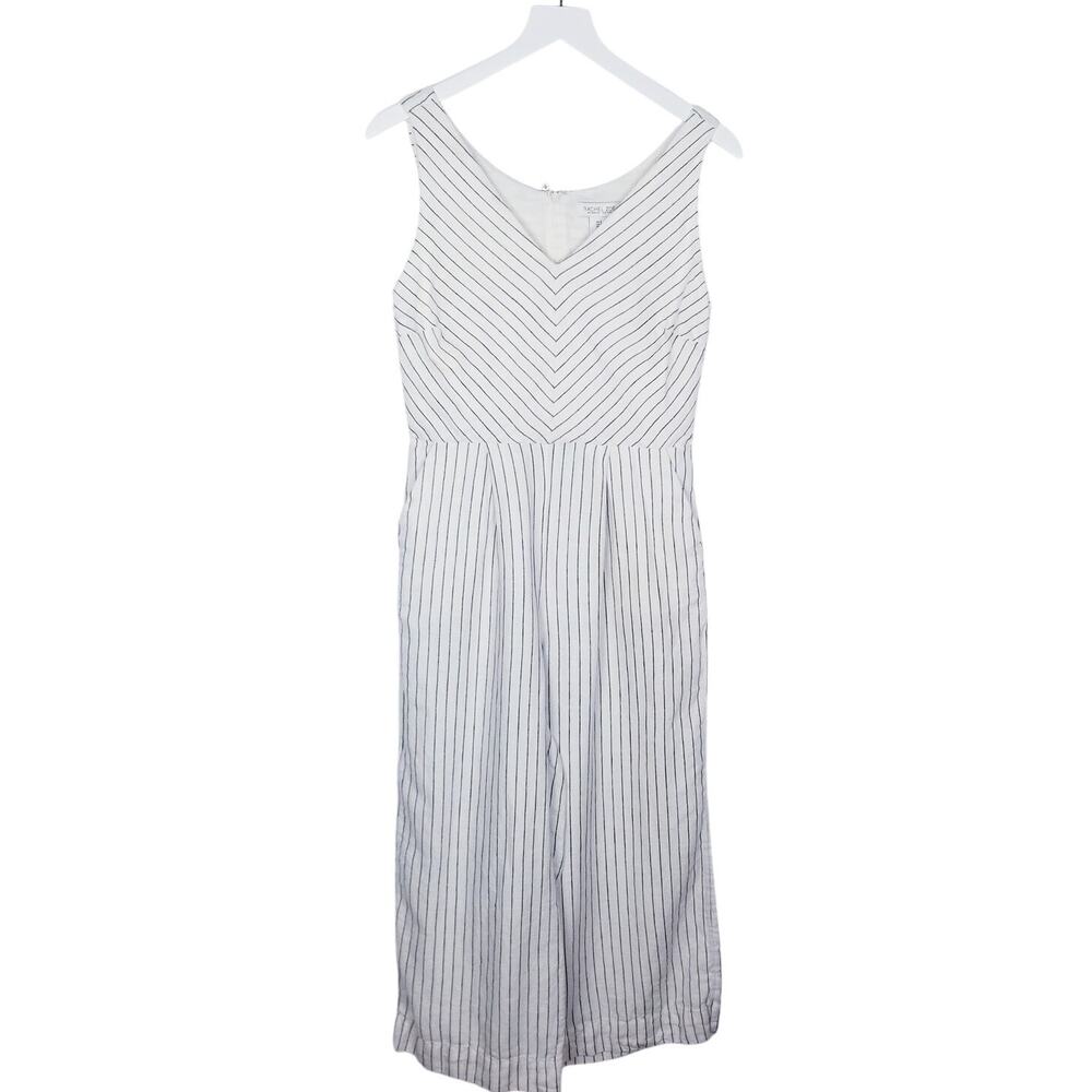 RACHEL ZOE Linen White Striped V-Neck Wide-Leg Jumpsuit - Size 4 - Picture 2 of 7